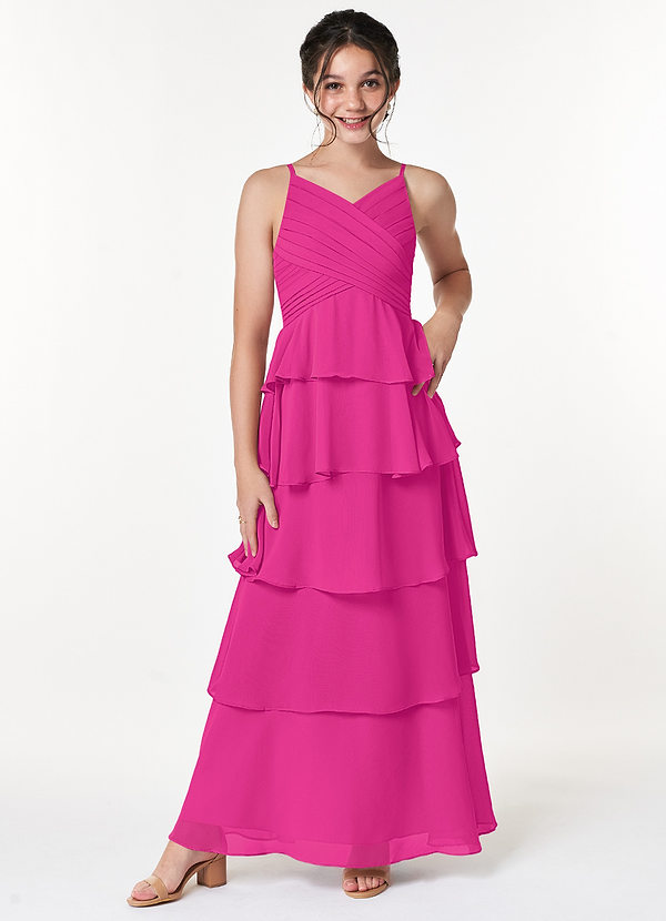 Asymmetrical Junior Bridesmaid Dresses with Flower Fuchsia