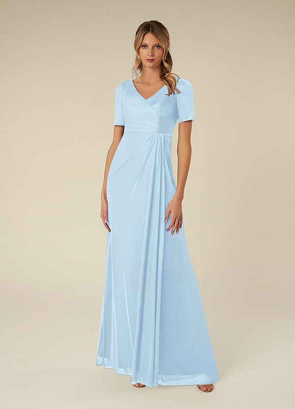 Azazie Bessie Brautmutterkleider A-Linie Plissee Gittergewebe Kleid Himmelblau image1