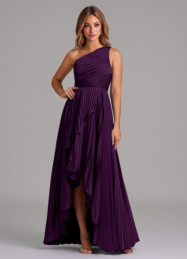 Azazie Lyrica Bridesmaid Dresses Grape A-Line One Shoulder Stretch Satin Dress image1