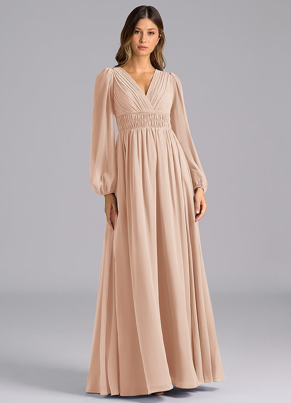 Azazie Palerma Morsiusneitojen mekot A-linja Pitkähihainen Sifonki Lattian pituus Pukeutua image1