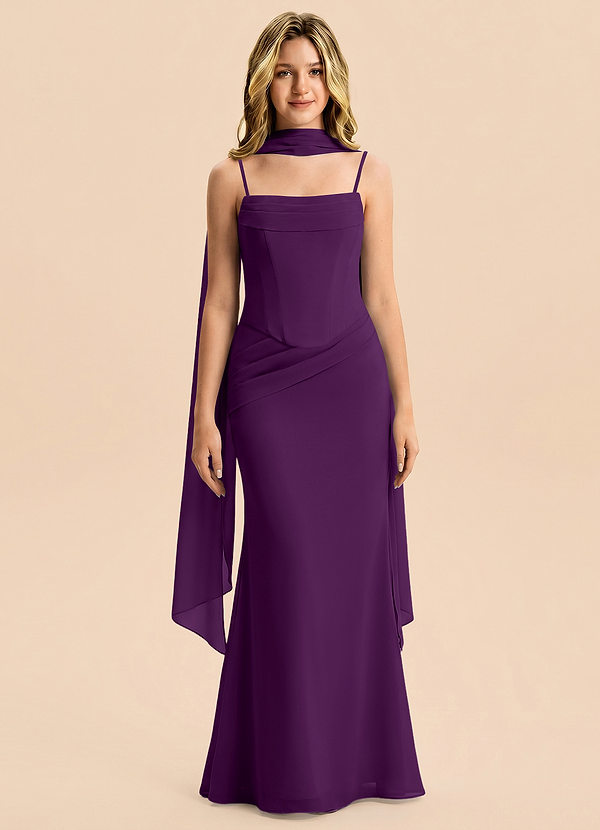 Azazie Sorrel Junior Meerjungfrau-Linie Plissee Chiffon Kleid Traube image1