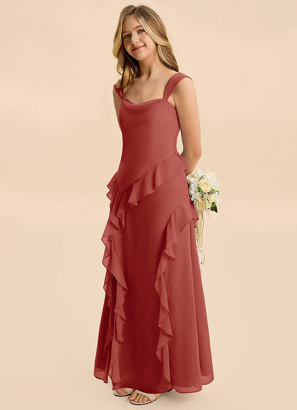 Azazie Sloane Junior Terracotta A-Line Sweetheart Neckline Chiffon Dress image1
