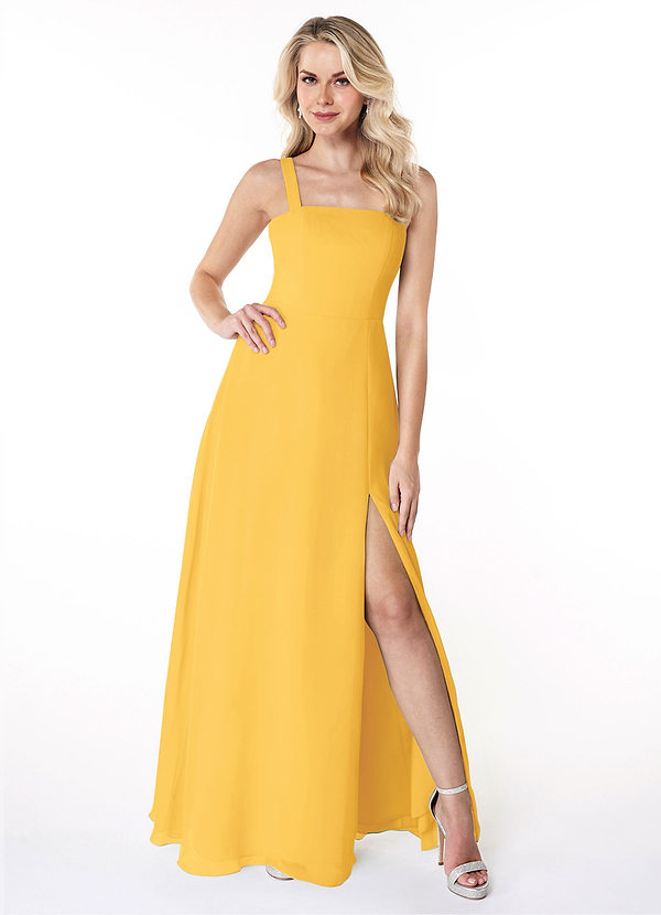 Azazie Jay Bridesmaid Dresses A-Line Square Neckline Side Slit Chiffon Floor-Length Dress image1