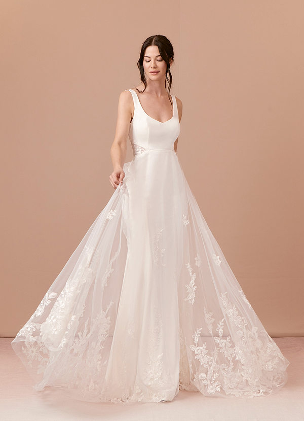 Azazie Ebony Wedding Dresses A-Line Sequins Crepe back satin Chapel Train Dress image1