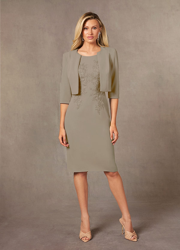 Azazie Ryne Robe Mère de la Mariée & du Marié Robe Fourreau en Dentelle Taupe image1
