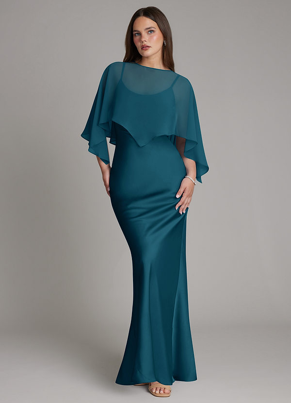 Azazie Ambra Bridesmaid Dresses Ink Blue Mermaid Pleated Stretch Satin Dress image1