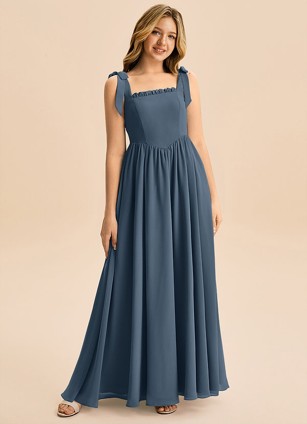 Azazie Delia Junior Abito A-Line in Chiffon Fiocco Blu Nettuno image1