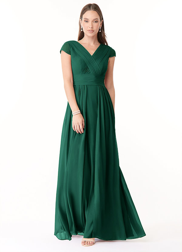 Azazie Organa Bridesmaid Dresses Emerald A-Line Pleated Chiffon Dress image1