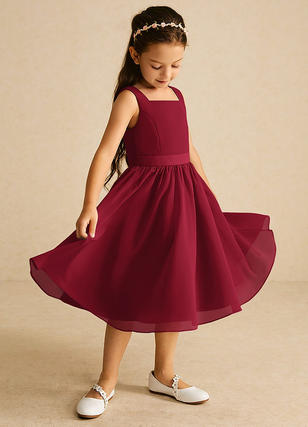 Azazie Ari Flower Girl Dresses Burgundy A-Line Sleeveless Chiffon Dress image1