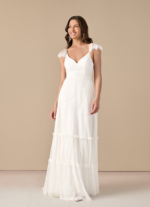 Azazie Bahamas Wedding Dresses Diamond White A-Line Lace Dress image1