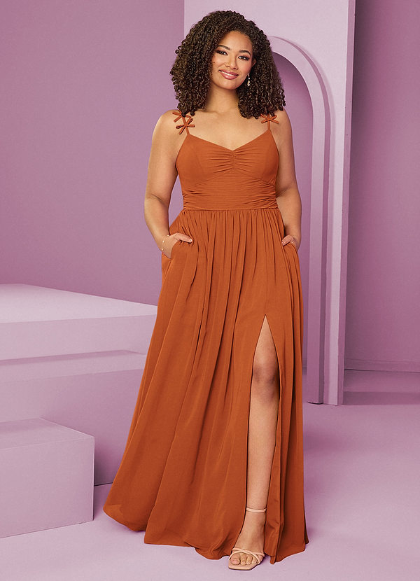 Barbie ♥ Azazie Vestidos Dama de Honor Vestido de Canela de Gasa de Corte en A con Escote de Corazón image1