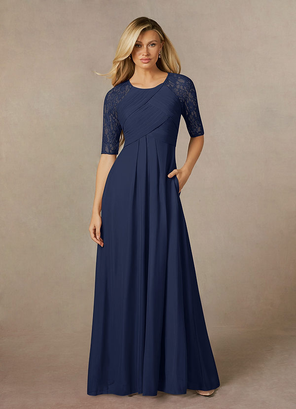 Azazie Raelyn Mother of the Brides Dresses Dark Navy A-Line Lace Mesh Dress image1
