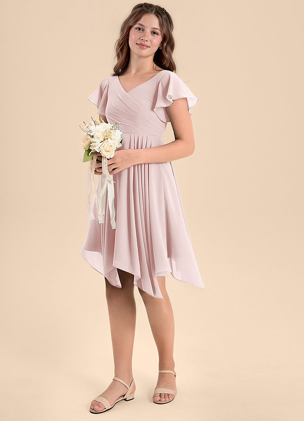Azazie Janeaurelia Junior Blushing Pink A-Line Pleated Chiffon Dress image1