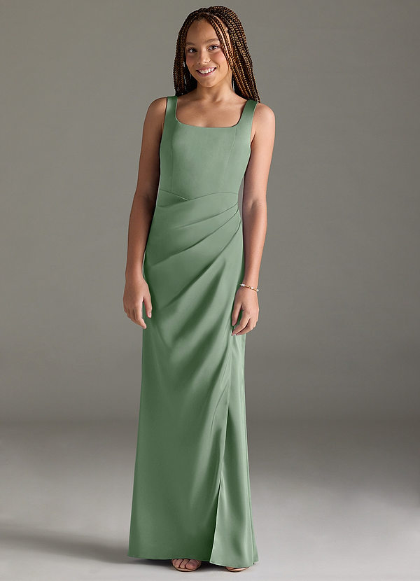 Azazie Mero Junior Matcha Mermaid Pleated Stretch Satin Dress image1