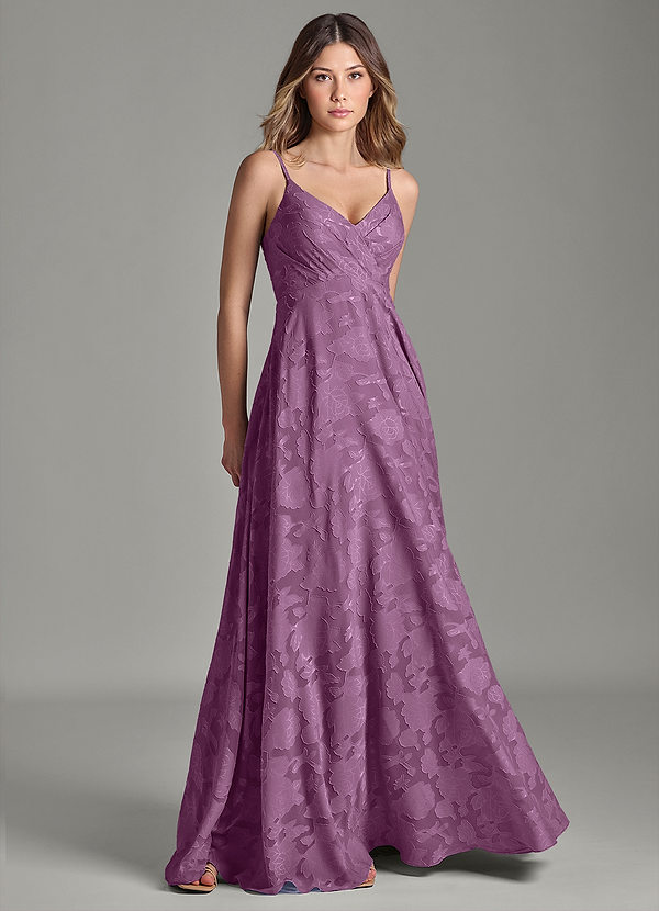 Azazie Amani Bridesmaid Dresses Wisteria A-Line Pleated Floral Burnout Dress image1