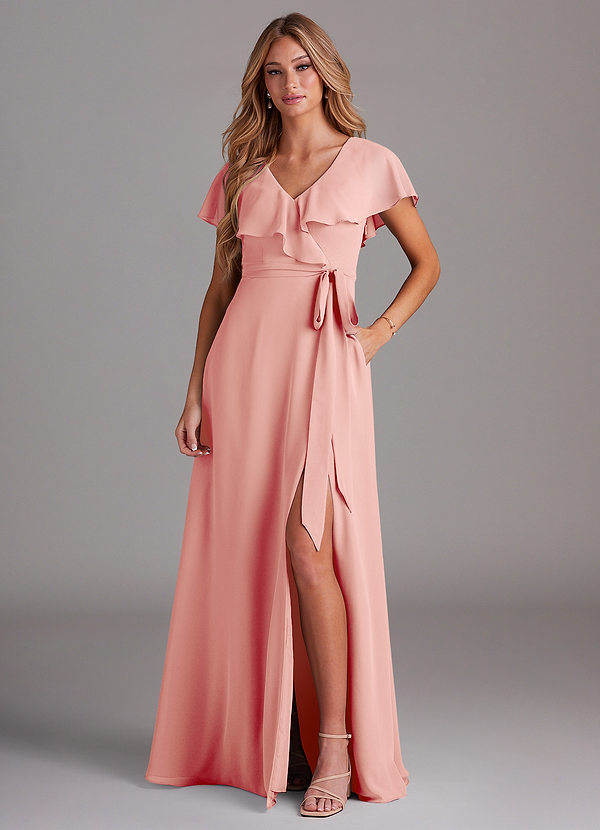 Azazie Lainey Bridesmaid Dresses Rosette A-Line with Pockets Chiffon Dress image1