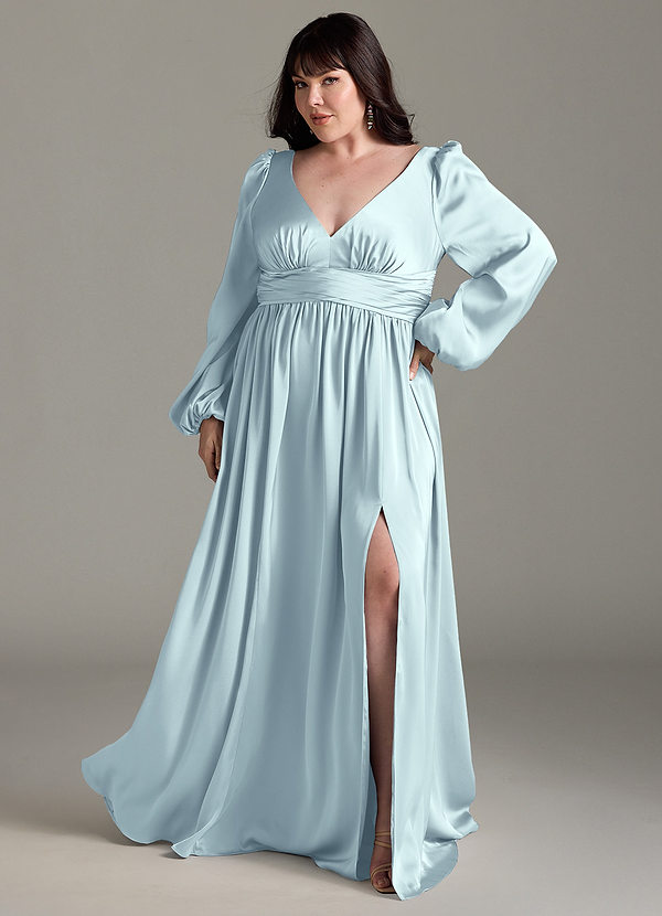 Azazie Norah Robes Demoiselle d'honneur Robe Trapèze en Satin extensible Brume image1