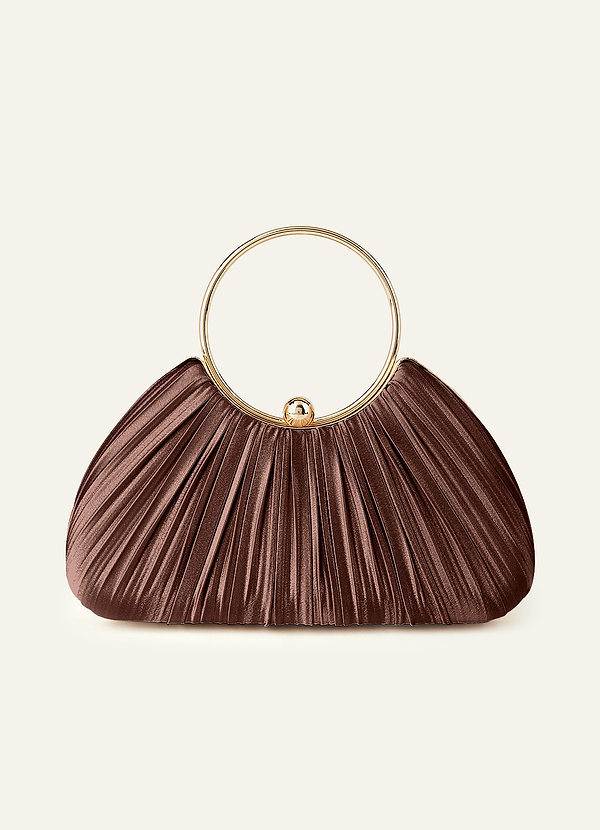 front Matching Color Metallic Satin Pleated Handbag