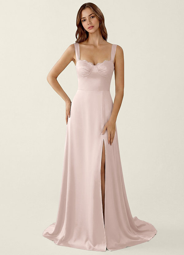 Dolce Vita Poederroze Satijnen galajurk met vetersluiting op de rug image1
