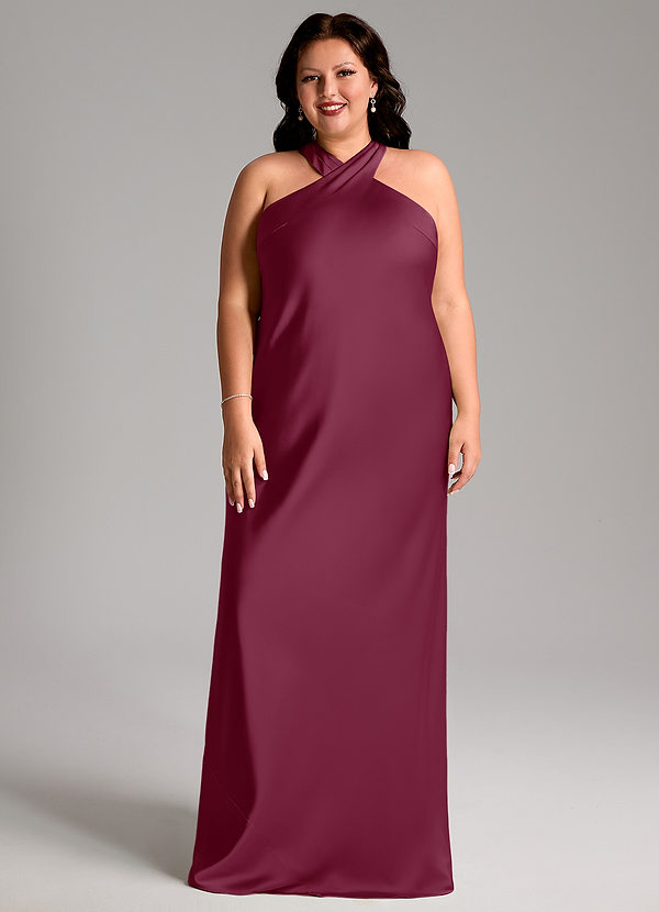Azazie Doretta Brautjungfernkleider Meerjungfrau-Linie Plissee Stretch-Satin Kleid Maulbeerrot image1