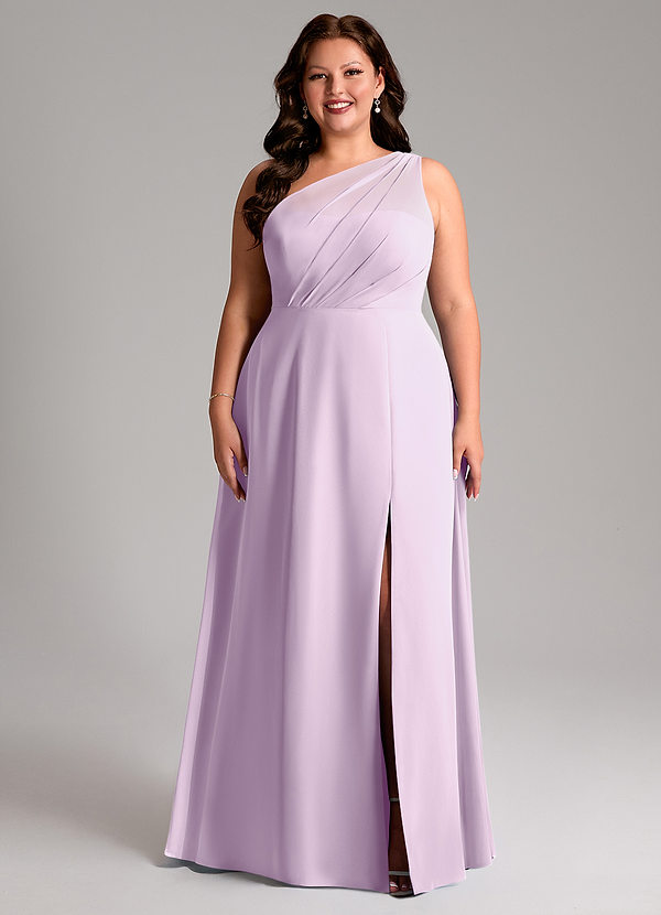 Azazie Phaedra Bridesmaid Dresses Frosted Lilac A-Line One Shoulder Chiffon Dress image1