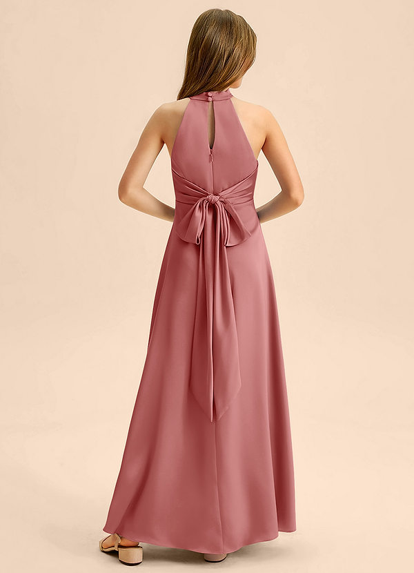 Azazie Beah Junior Robe Trapèze en Satin extensible Plissée Antique Rose image1