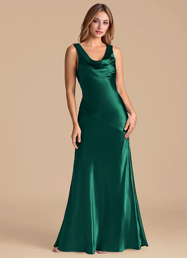 Azazie Rylina Bridesmaid Dresses Emerald Mermaid Metallic Satin Dress image1