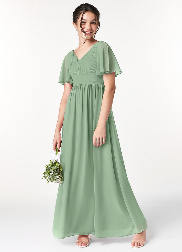 Azazie Temeka A-Linie Plissee Chiffon Kleider Matcha image1