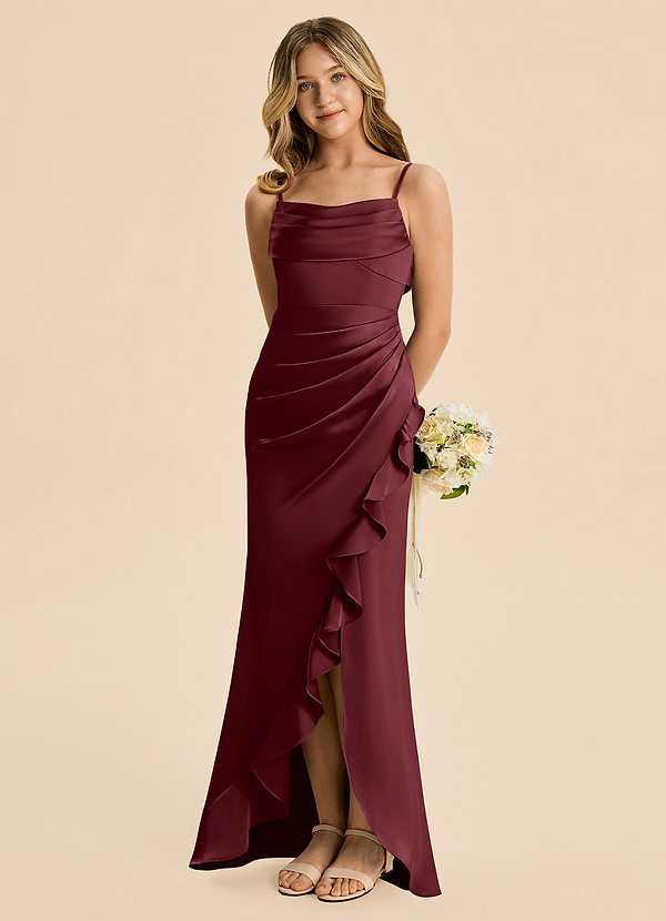 Azazie Mia Junior Cabernet Mermaid Pleated Stretch Satin Dress image1