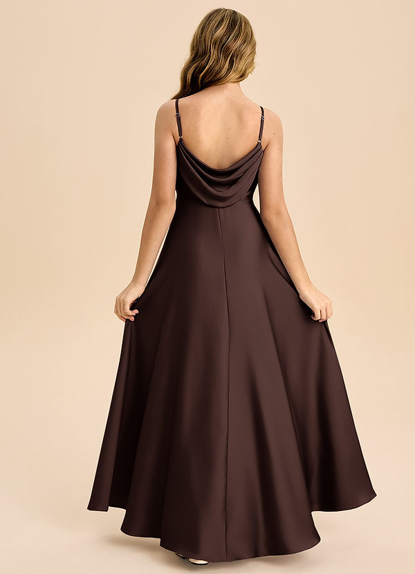 Azazie Bug Junior Robe Trapèze en Satin extensible Plissée Ganache image1