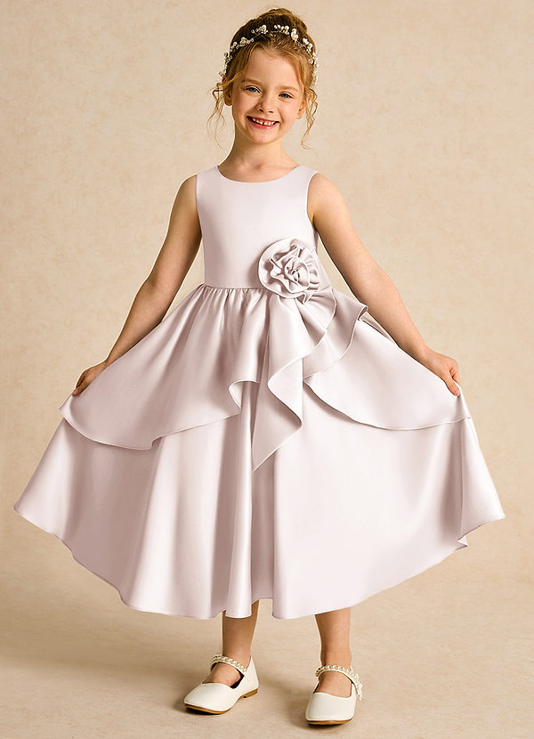 Azazie Hermia Robes de Fillette d'Honneur Robe Trapèze en Mat Satiné Sans manches Rose Pétale image1