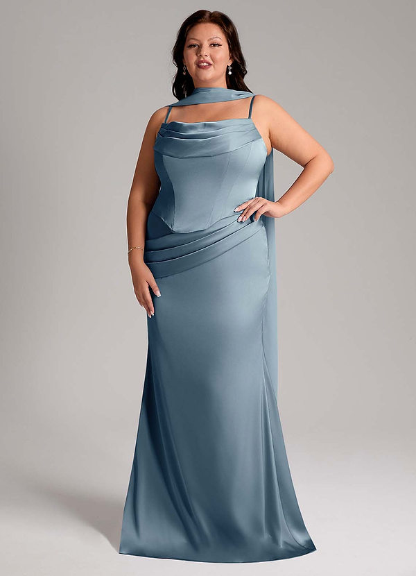 Azazie Sorrel Bridesmaid Dresses Dusty Blue Mermaid Strapless Stretch Satin Convertible Dress image1