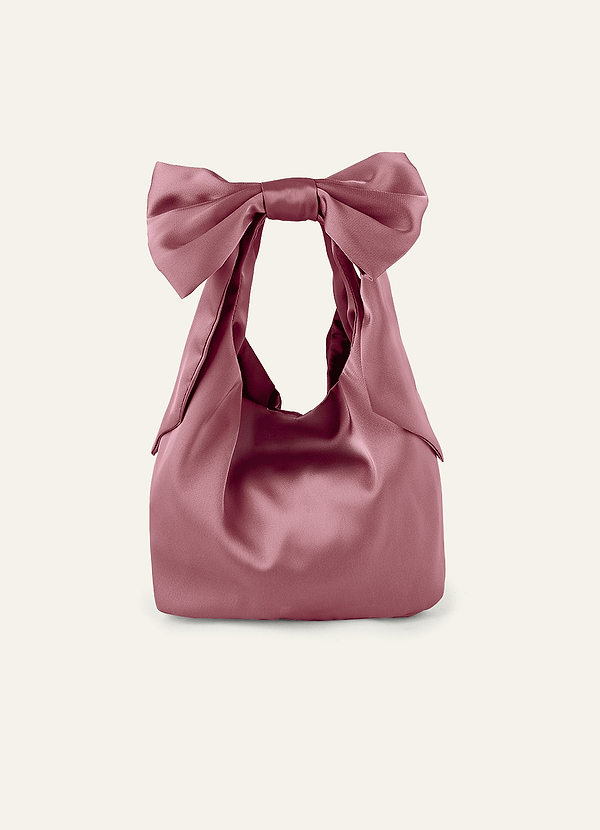 front Matching Color Stretch Satin Bow Handbag
