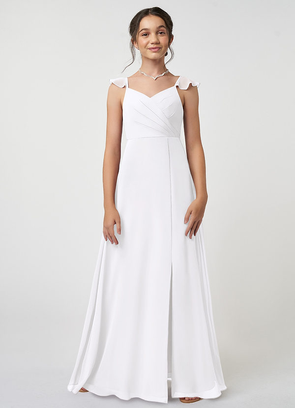 Azazie Amada A-Line Ruched Chiffon Floor-Length Junior Bridesmaid Dress image1