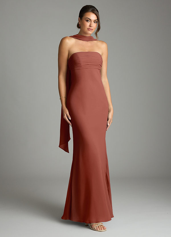 Azazie Saylor Brudtärneklänningar Klä av Sjöjungfru i Chiffong Axelbandslös Kastanjebrunt image1