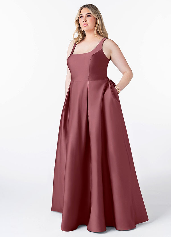 Azazie Neve Bridesmaid Dresses Desert Rose Ball-Gown with Pockets Stretch Satin Dress image1