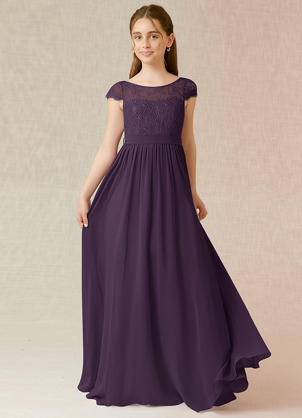 Azazie Silvermist Junior Plum A-Line Pleated Chiffon Dress image1