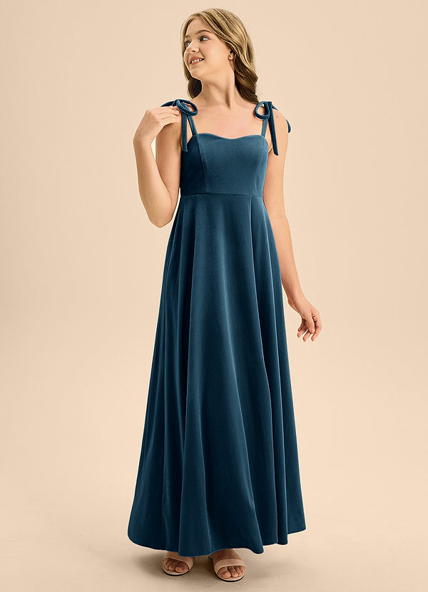 Azazie Rosey Junior Blue Topaz A-Line Sweetheart Neckline Velvet Dress image1