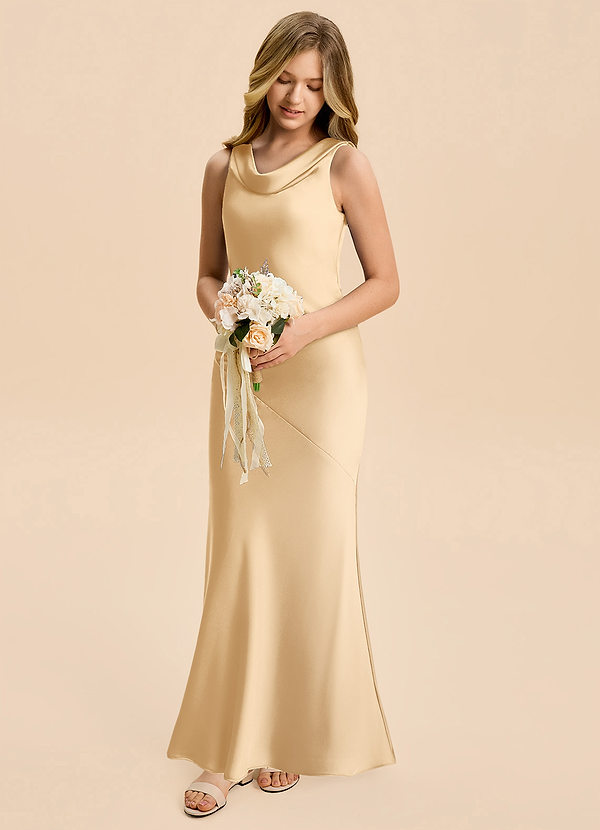 Azazie Rylina Junior Gold Mermaid Stretch Satin Dress image1
