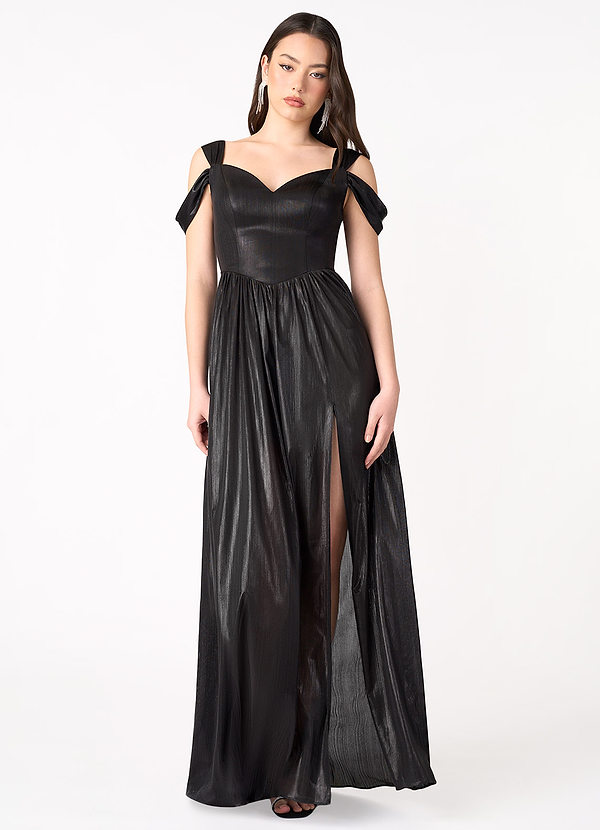 Yara Black Split Shoulder Gown image1