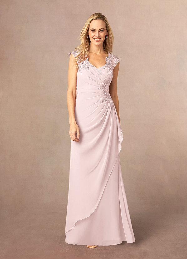 Azazie Gladys Mother of the Brides Dresses Blushing Pink A-Line Queen Anne Lace Chiffon Dress image1