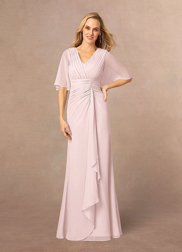 Azazie Carson Mother of the Brides Dresses Blushing Pink A-Line V-Neck Lace Chiffon Dress image1
