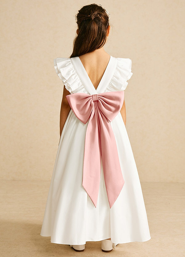 Azazie Aero Flower Girl Dresses Ivory Rosette A-Line Pleated Cotton Dress image1