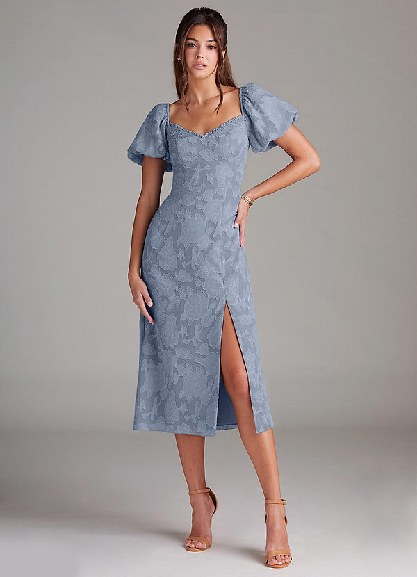 Azazie Evalina Abiti da Damigella Abito Tubino in Burnout Floreale Blu Polveroso image1
