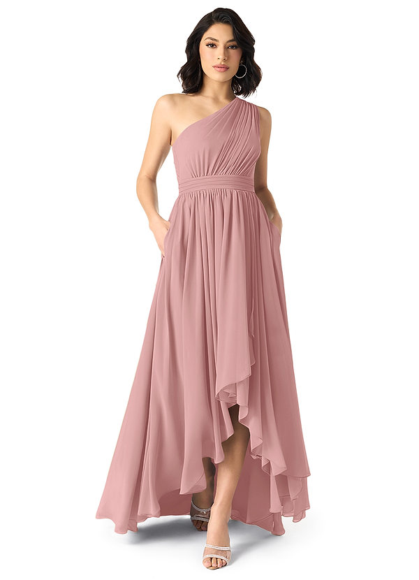 Azazie Mathilda Bridesmaid Dresses Dusty Rose A-Line One Shoulder Chiffon Dress image1