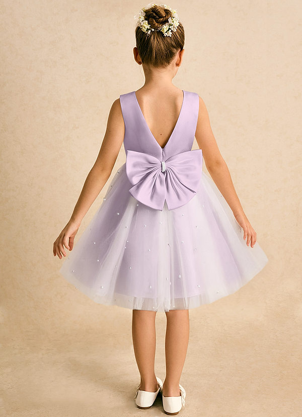 Azazie Esme Flower Girl Dresses Ivory Frosted Lilac Ball-Gown Bow Tulle Dress image1