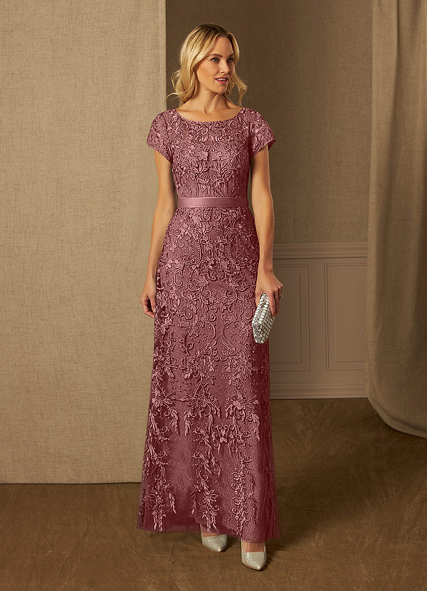 Azazie Dorit Mother of the Brides Dresses Desert Rose Sheath Scoop Lace Dress image1