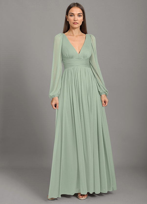 Azazie Norah Robes Demoiselle d'honneur Robe Trapèze en Maille Vert Sauge image1