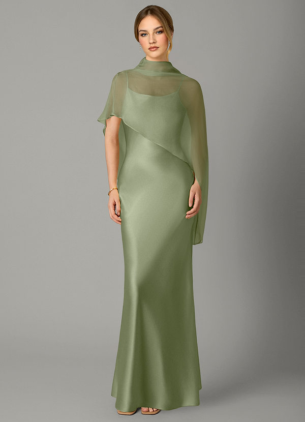 Azazie Jaleesa Vestidos de dama de honor Vestido Pistacho de Satén Elástico de Corte Recto con Cuello alto image1