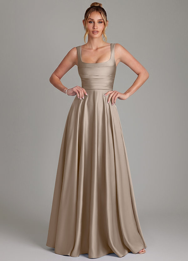 Azazie Azaria Taupe Stretch Satin Bridesmaid Dresses